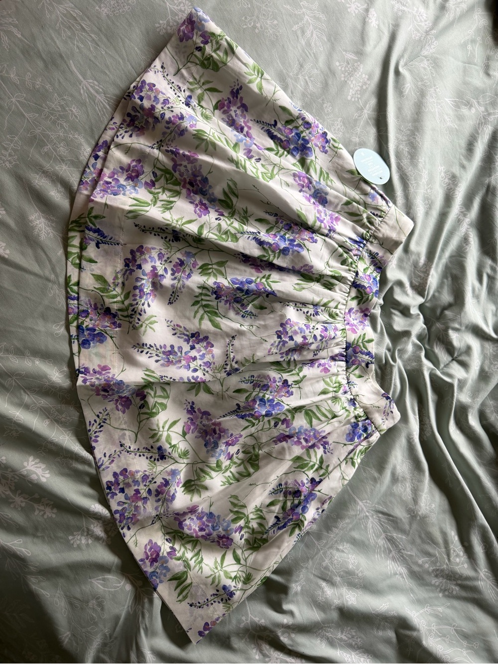 Hill House Floral Circle Skirt in White with Lavender & Green